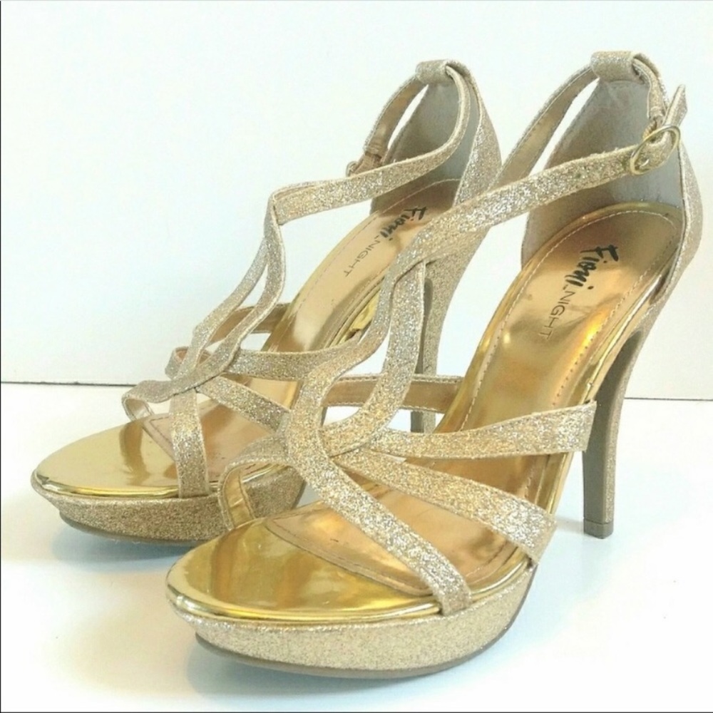 Sparkly Gold Fioni Night Strappy Heels